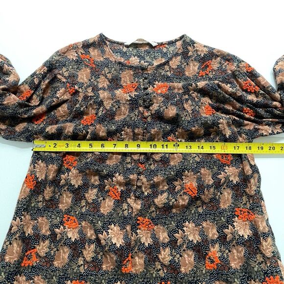 Zara Trafaluc Brown Black Dot Floral Stitch Long Sleeve‎ Blouse Top Womens Small - Picture 8 of 8